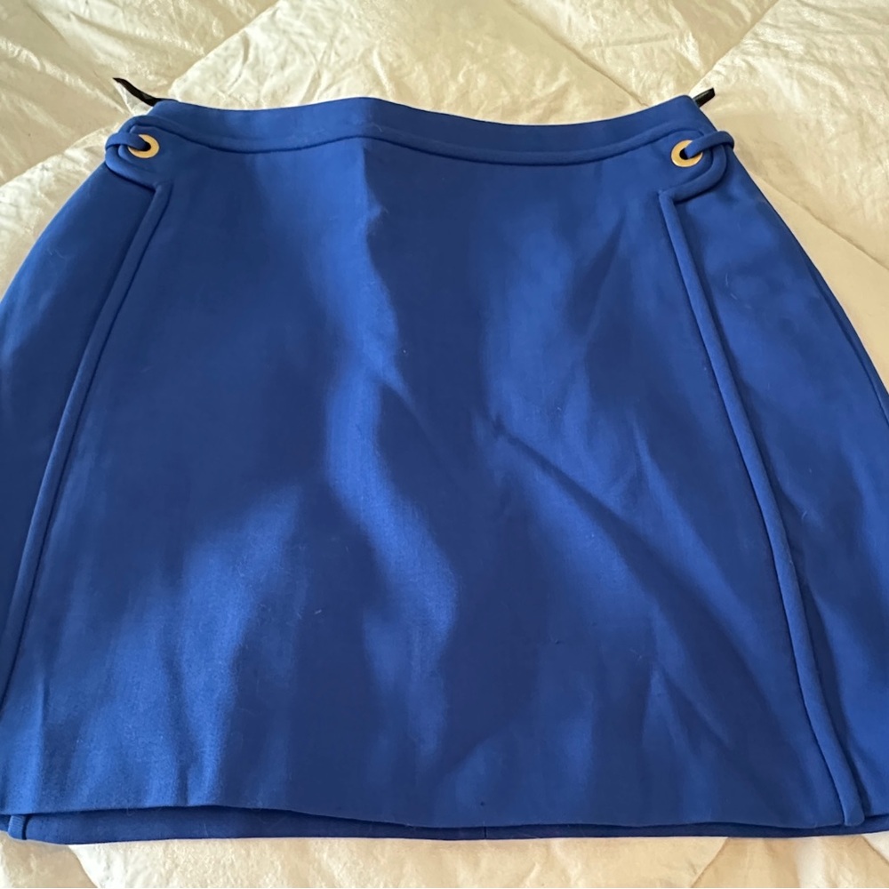 Tory Burch Royal Blue Wool Mini Skirt with Gold Accents sz 14